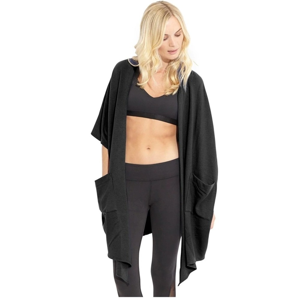 Beyond Yoga Cardigan Cozy Fleece Origami XS/S Black Cocoon Pockets HL15LS